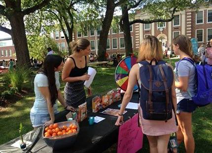 Students outside Dwight Hall during Health Fair
